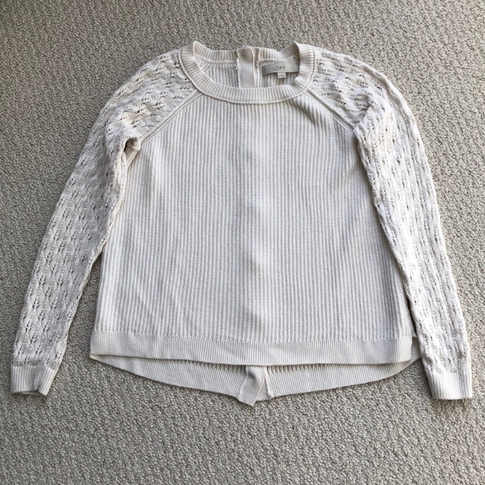 LOFT beige sweater with crochet sleeves